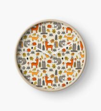 Woodland camping animal nature owl fox deer raccoon cute by andrea lauren Clock