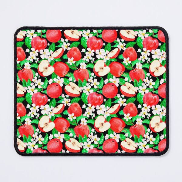 Item preview, Kitchy Vintage 1940-1950 Apple & Red Apple Blossom Pattern Black Background - Mid Century Style Design Aesthetic designed and sold by jamie Omahen.