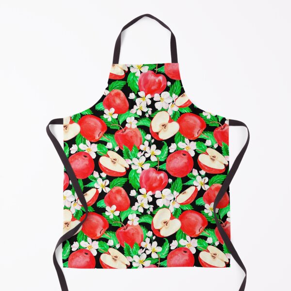 Item preview, Kitchy Vintage 1940-1950 Apple & Red Apple Blossom Pattern Black Background - Mid Century Style Design Aesthetic designed and sold by jamie Omahen.
