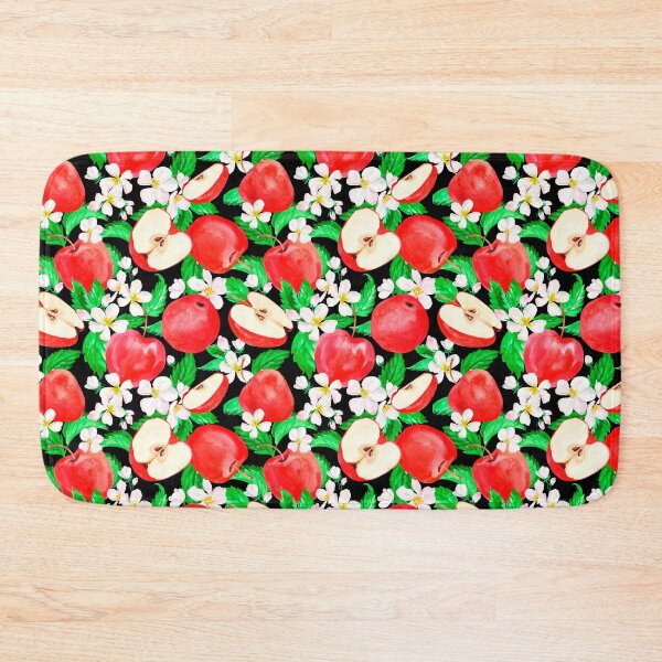 Item preview, Kitchy Vintage 1940-1950 Apple & Red Apple Blossom Pattern Black Background - Mid Century Style Design Aesthetic designed and sold by jamie Omahen.