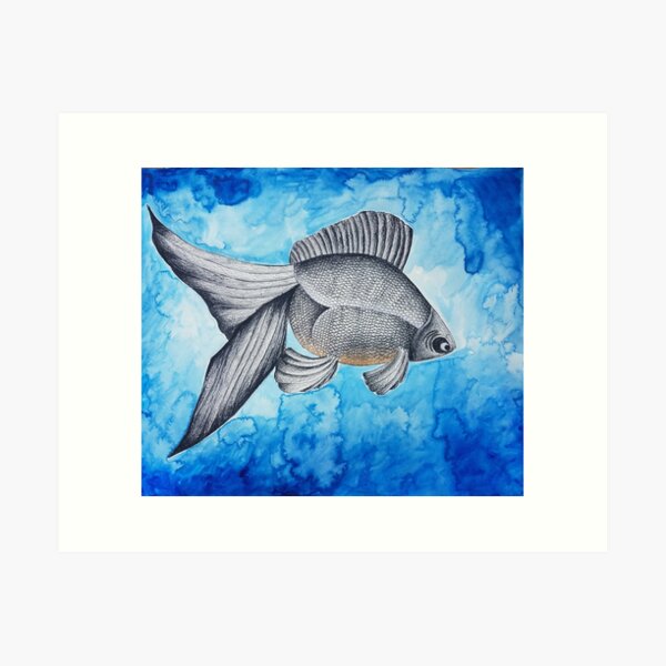 A4 Poster Shark in a Goldfish Water Bag Picture Print Minimal Animal Art 