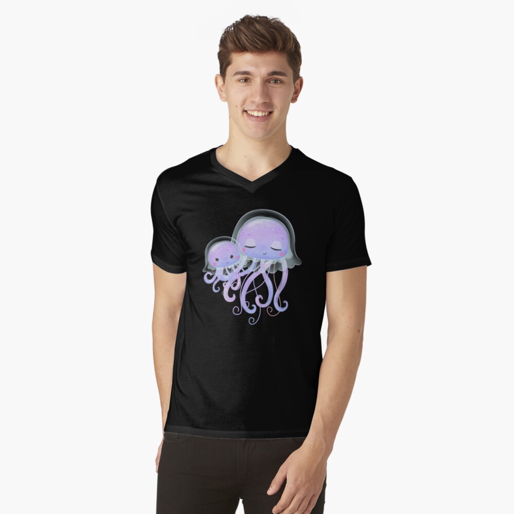 kiMaran Design T-Shirt Jelly Fish Smiling Ocean Fish Unisex Short Sleeve  Tee (Team Purple XL)