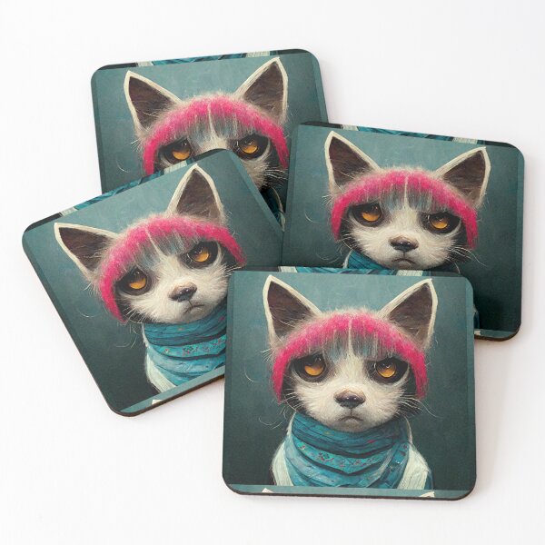 Item preview, Blue-Scarf Pink-Haired Punk-Rock Cat designed and sold by bradzangwill.
