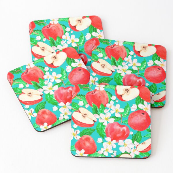 Item preview, Kitchy Vintage 1940-1950 Red Apple & Apple Blossom Teal Pattern - Mid Century Style Design Aesthetic designed and sold by jamie Omahen.