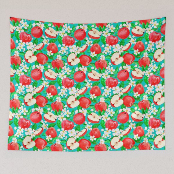 Item preview, Kitchy Vintage 1940-1950 Red Apple & Apple Blossom Teal Pattern - Mid Century Style Design Aesthetic designed and sold by jamie Omahen.