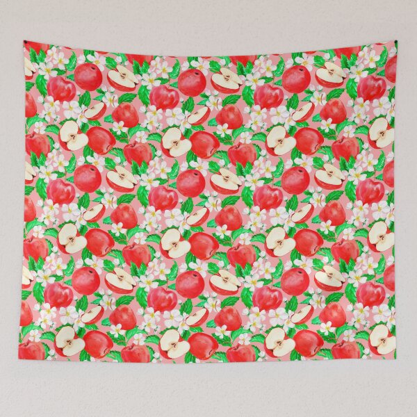 Item preview, Kitchy Vintage 1940-1950 Red Apple & Apple Blossom Pink Pattern - Mid Century Style Design Aesthetic designed and sold by jamie Omahen.