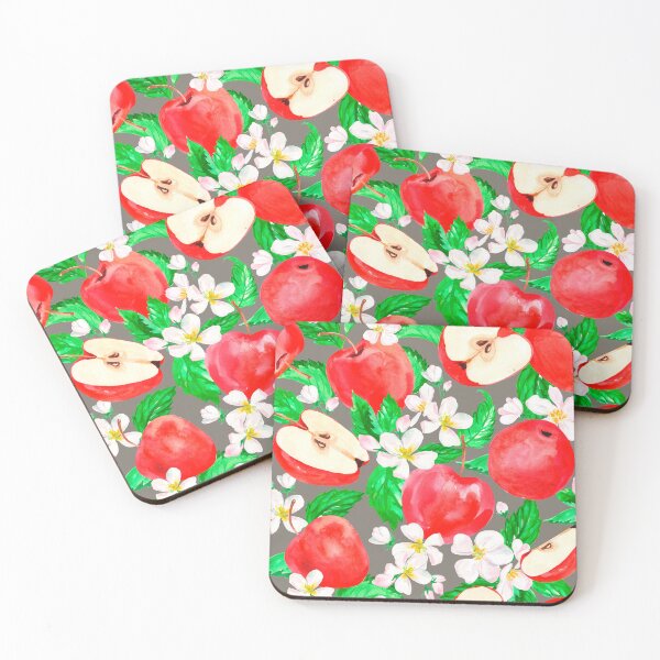 Item preview, Kitchy Vintage 1940-1950 Red Apple & Apple Blossom Gray Pattern - Mid Century Style Design Aesthetic designed and sold by jamie Omahen.