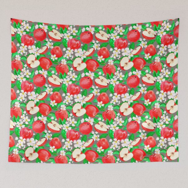 Item preview, Kitchy Vintage 1940-1950 Red Apple & Apple Blossom Gray Pattern - Mid Century Style Design Aesthetic designed and sold by jamie Omahen.