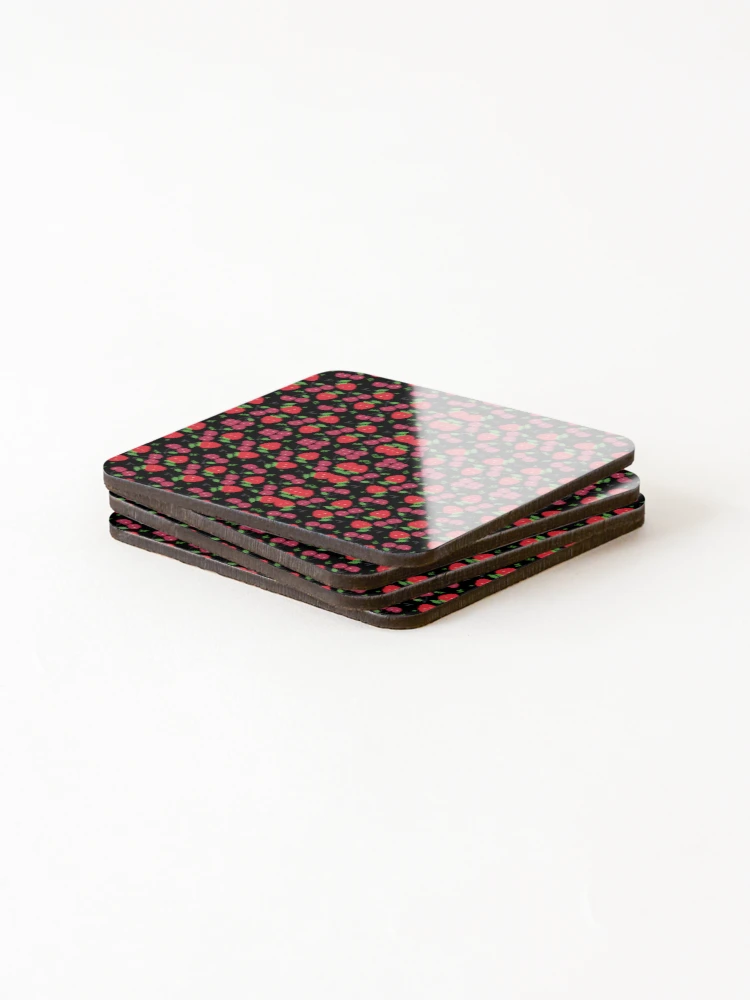 Thumbnail 4 of 5, Coasters (Set of 4), Raspberry Fruit Pattern designed and sold by Riverside-Moon.