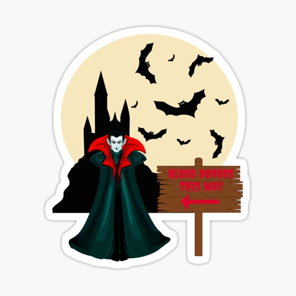 Dracula's Castle as a Blood Doning Station with Bats and a Full Moon Sticker