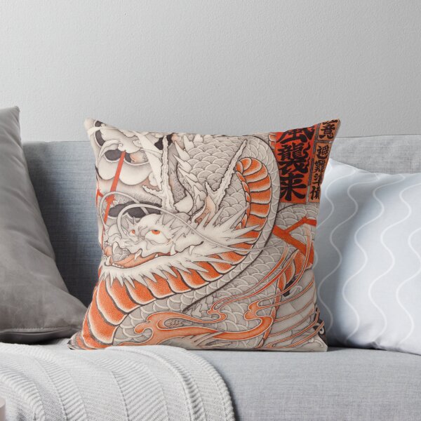 Japanese tattoo typhoon dragon Throw Pillow