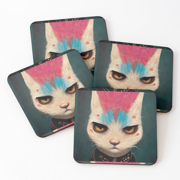 Item preview, White/Pink/Blue Punk Rock Cat designed and sold by bradzangwill.