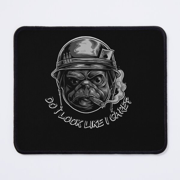 Item preview, Funny Quote Do I Look Like I Care Angry Pug in Soldier helmet with playing cards and cigar designed and sold by pod-plus-plus.