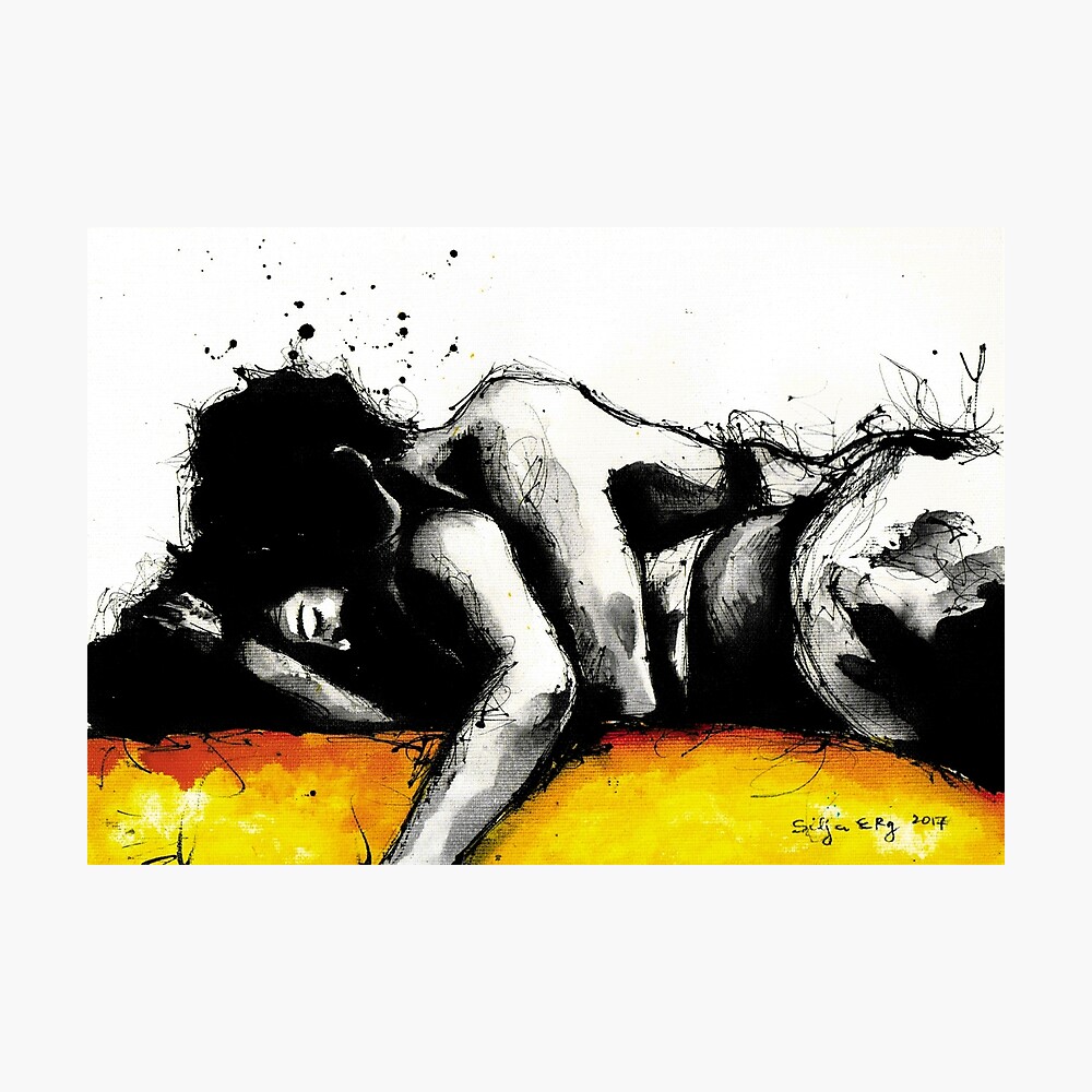 Cute cuddling couple ink painting wall print