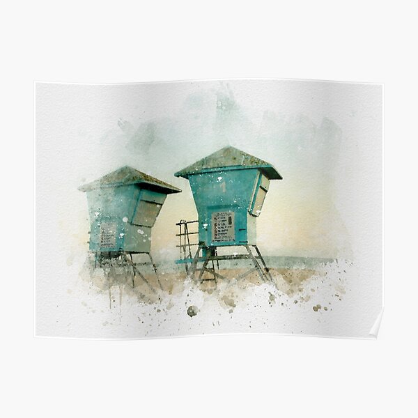 watercolor lifeguard beach santa barbara california Poster