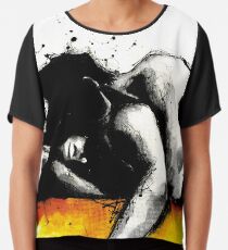 Cute cuddling couple ink painting wall print Chiffon Top