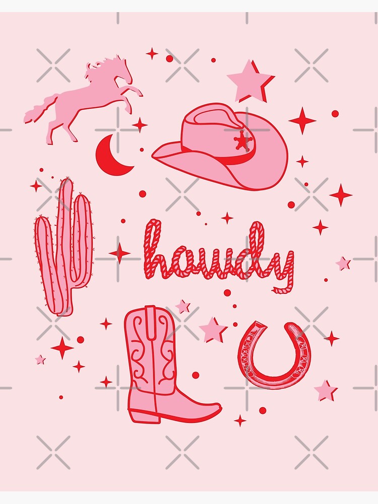 Pastel Cowboy Hat and Boot Pattern Pink Cowgirl Aesthetic Art Board Print  for Sale by The-Goods