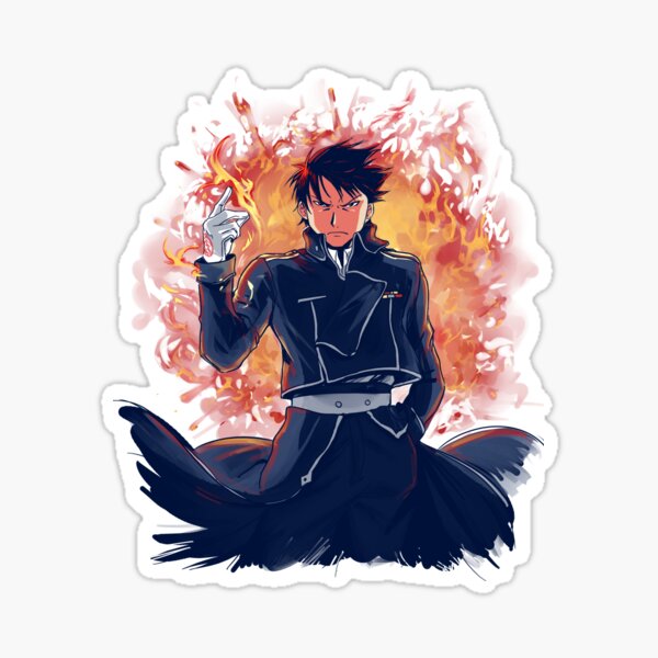 Lexica - Roy mustang, fullmetal alchemist style, Mustang, cartoon nature  sticker, fury, fire, anime style, anime initial d style, solid background  co