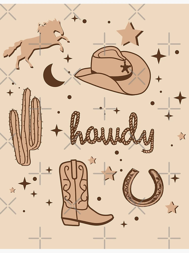 Cowboy Hat and Boot Pattern Sepia Brown Cowgirl Aesthetic