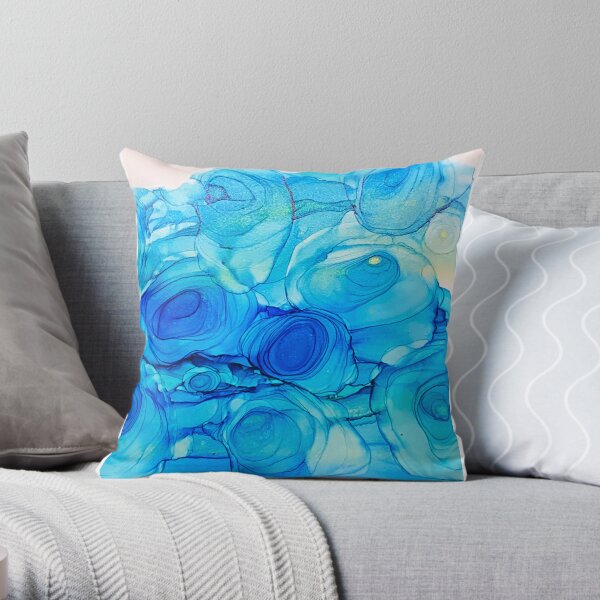 Blue Rose Bouquet Alcohol Ink Art Throw Pillow