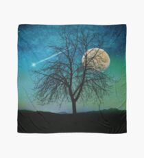 Solitude, Harvest Moon shooting star blue-green sky Scarf