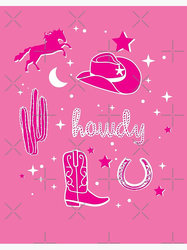 Cowboy Hat and Boot Pattern Hot Pink Cowgirl Aesthetic Art Board Print for  Sale by The-Goods