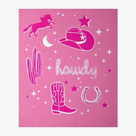 Cowboy Hat and Boot Pattern Hot Pink Cowgirl Aesthetic Art Board Print for  Sale by The-Goods