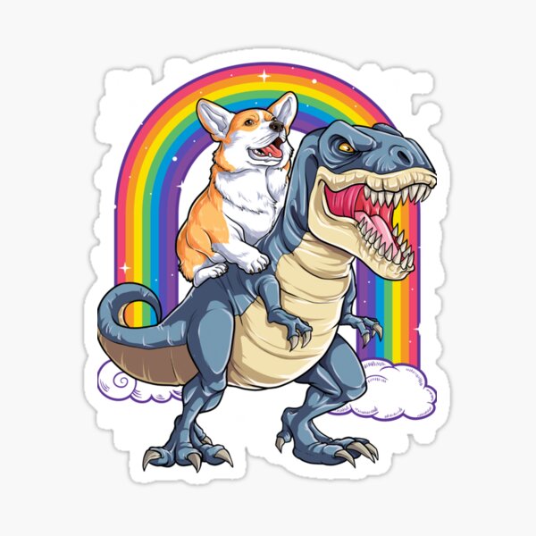 Item preview, Corgi Riding Dinosaur T rex Funny Rainbow Dog designed and sold by ConnieSykes.
