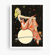 Blond woman on a planet, science fiction, fantasy, vintage poster Canvas Print