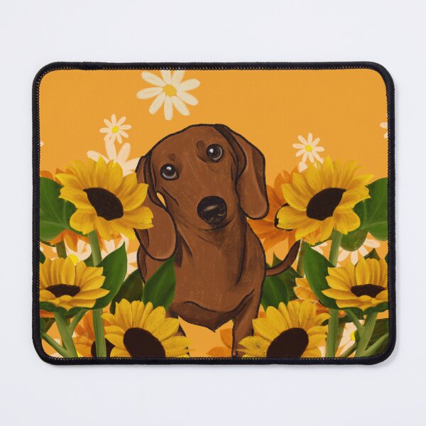 Item preview, Dachshund puppy, sunflowers and daisies designed and sold by artelu-cr.
