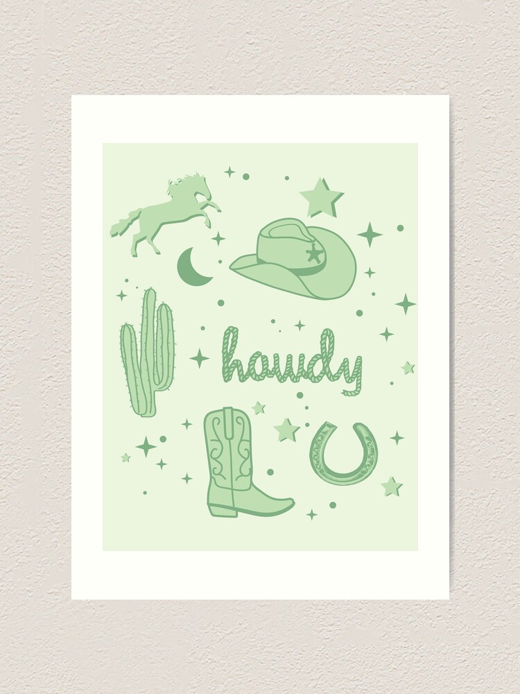 pastel-cowboy-hat-and-boot-pattern-light-green-cowgirl-aesthetic-art-print-for-sale-by-the-goods-redbubble for Free Printable Cowboy Hat Pattern Printable Pastel Cowboy Hat and Boot Pattern Light Green Cowgirl Aesthetic