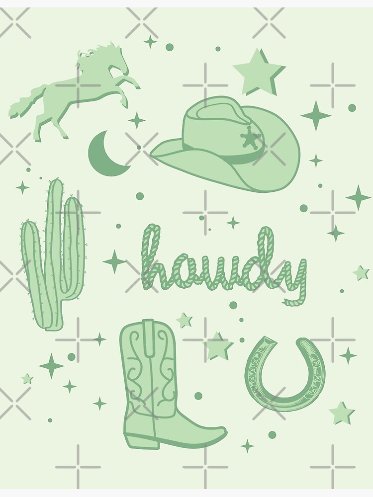 Pastel Cowboy Hat and Boot Pattern Light Green Cowgirl Aesthetic