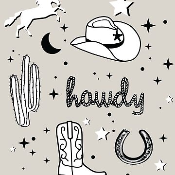 Cowboy Hat and Boot Pattern Black and White Cowgirl Aesthetic | Sticker