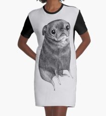 Sweet Black Pug Graphic T-Shirt Dress