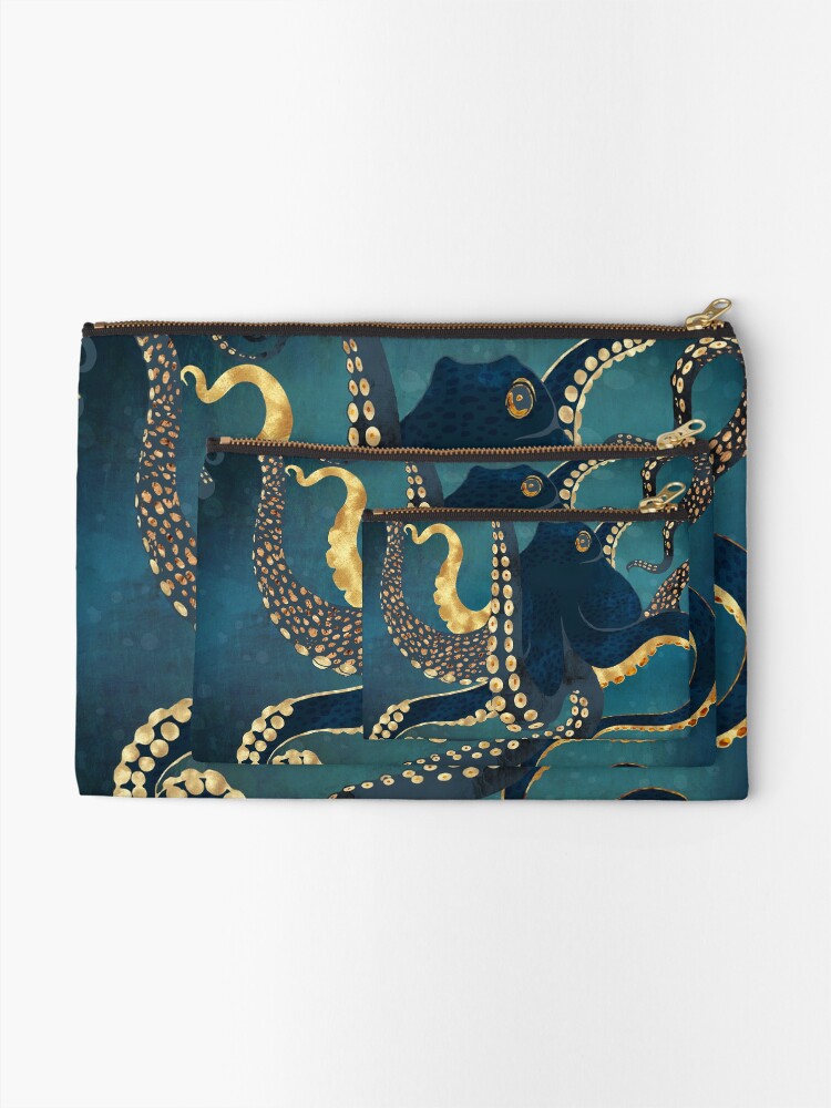 Thumbnail 2 of 4, Zipper Pouch, Metallic Octopus IV designed and sold by spacefrogdesign.