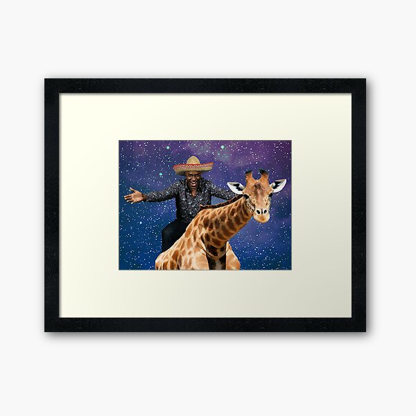 Ainsley Riding a Giraffe in Space Framed Art Print