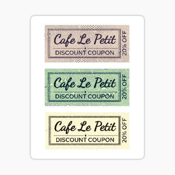 "Cafe Le Petit Discount Coupon Stub" Sticker for Sale by vintagecherie