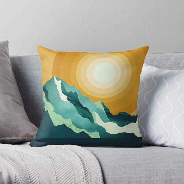 Retro Mountain Sunset Throw Pillow