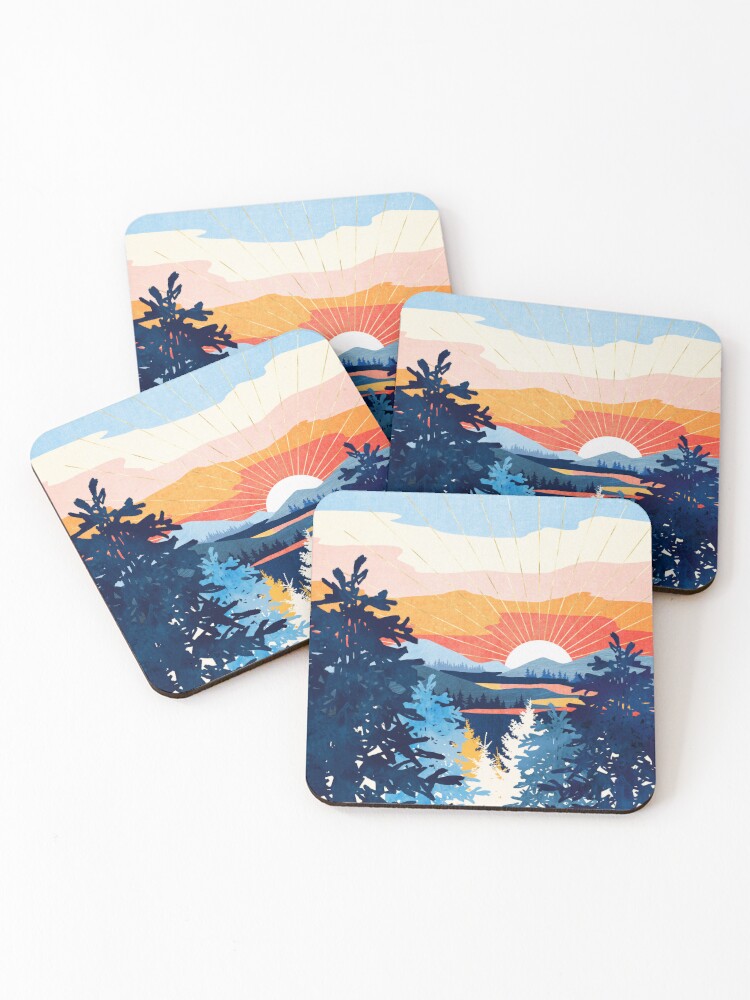 Thumbnail 1 of 5, Coasters (Set of 4), Sunset Lake designed and sold by spacefrogdesign.