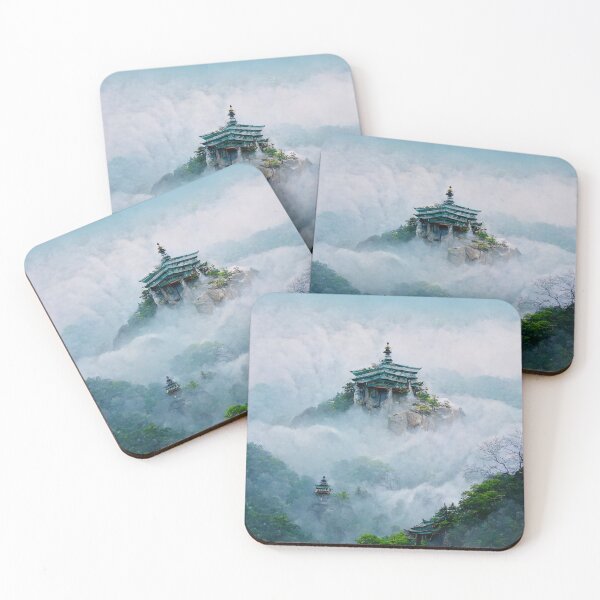 Item preview, Imaginary Korean Temple on a foggy mountain designed and sold by Created-by-AI.