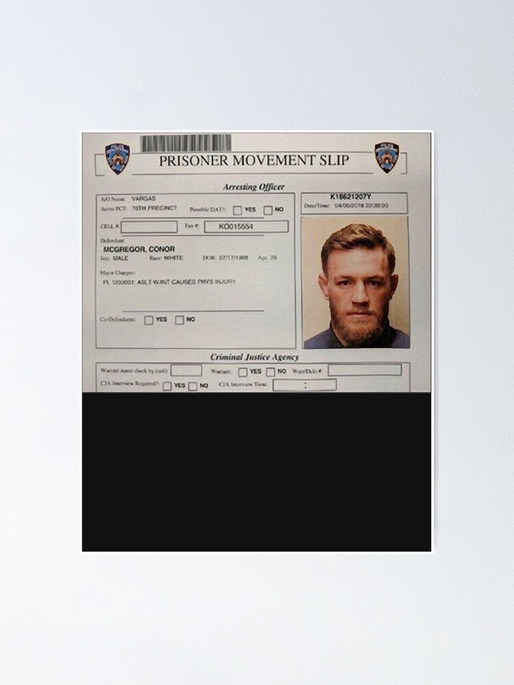 "Conor McGregor Mugshot " Poster For Sale By JASONHOWAR | Redbubble