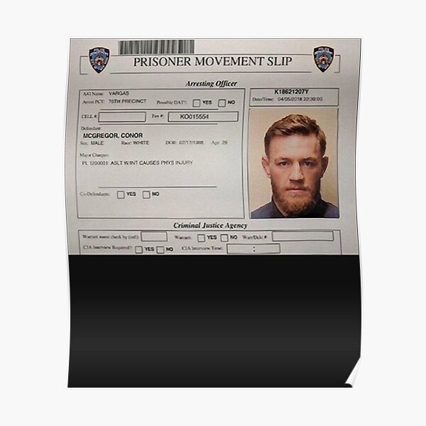 "Conor McGregor Mugshot " Poster For Sale By JASONHOWAR | Redbubble