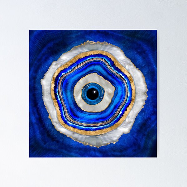 Vista previa del artículo con la obra «Evil Eye Acuarela ágata y oro», diseñado y vendido por k9printart.