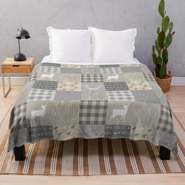 Item preview, Woodland Patchwork - grey and tan, deer and moose designed and sold by SugarPineDesign.