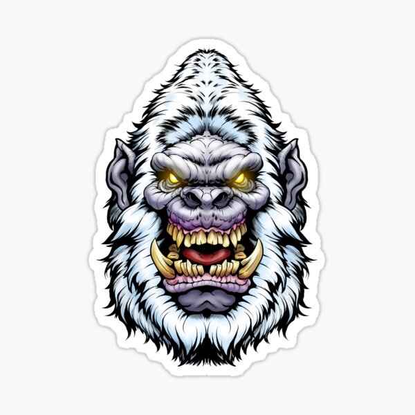 Big Yeti Abominable Snowman Monster Head White Fur Sticker