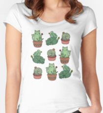 Kaktus Katzen Tailliertes Rundhals-Shirt