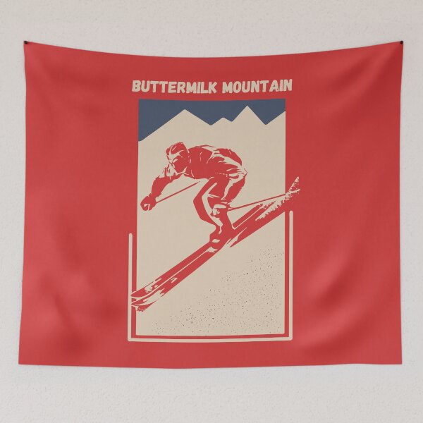 Item preview, Buttermilk Mountain in Aspen Highlands, Colorado, United States, North America - Vintage Red Ski Poster for Mountain Alpine Skier designed and sold by Vintage-TM.