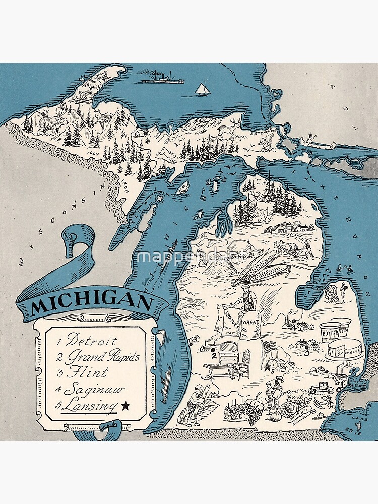 Vintage 1926 Michigan state map - Christmas gift idea by mappendant