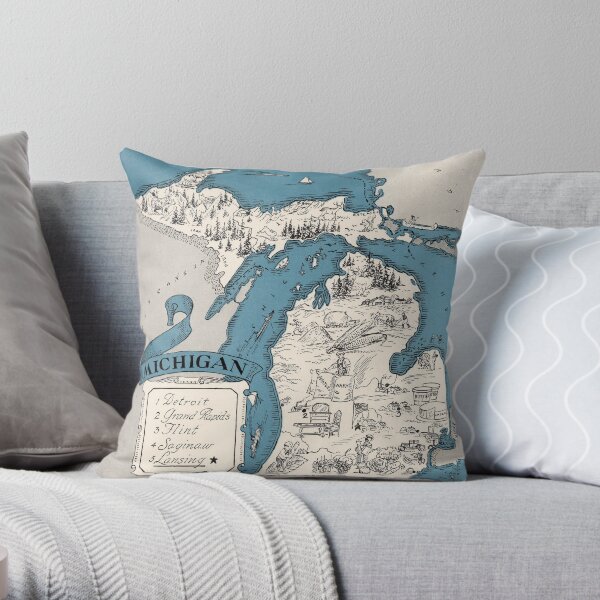 Vintage 1926 Michigan state map - Christmas gift idea Throw Pillow