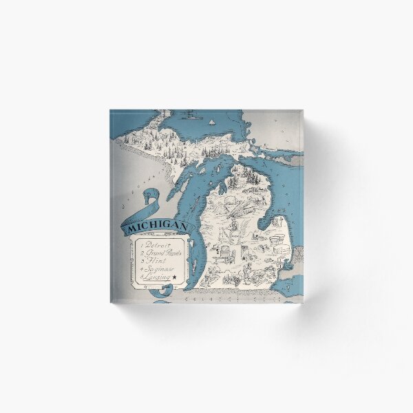Vintage 1926 Michigan state map - Christmas gift idea Acrylic Block